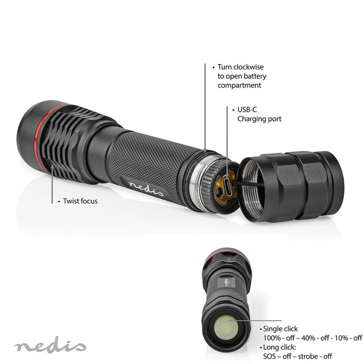 Nedis LTRR11WBK LED-Taschenlampe< Taschenlampen|Taschenlampen