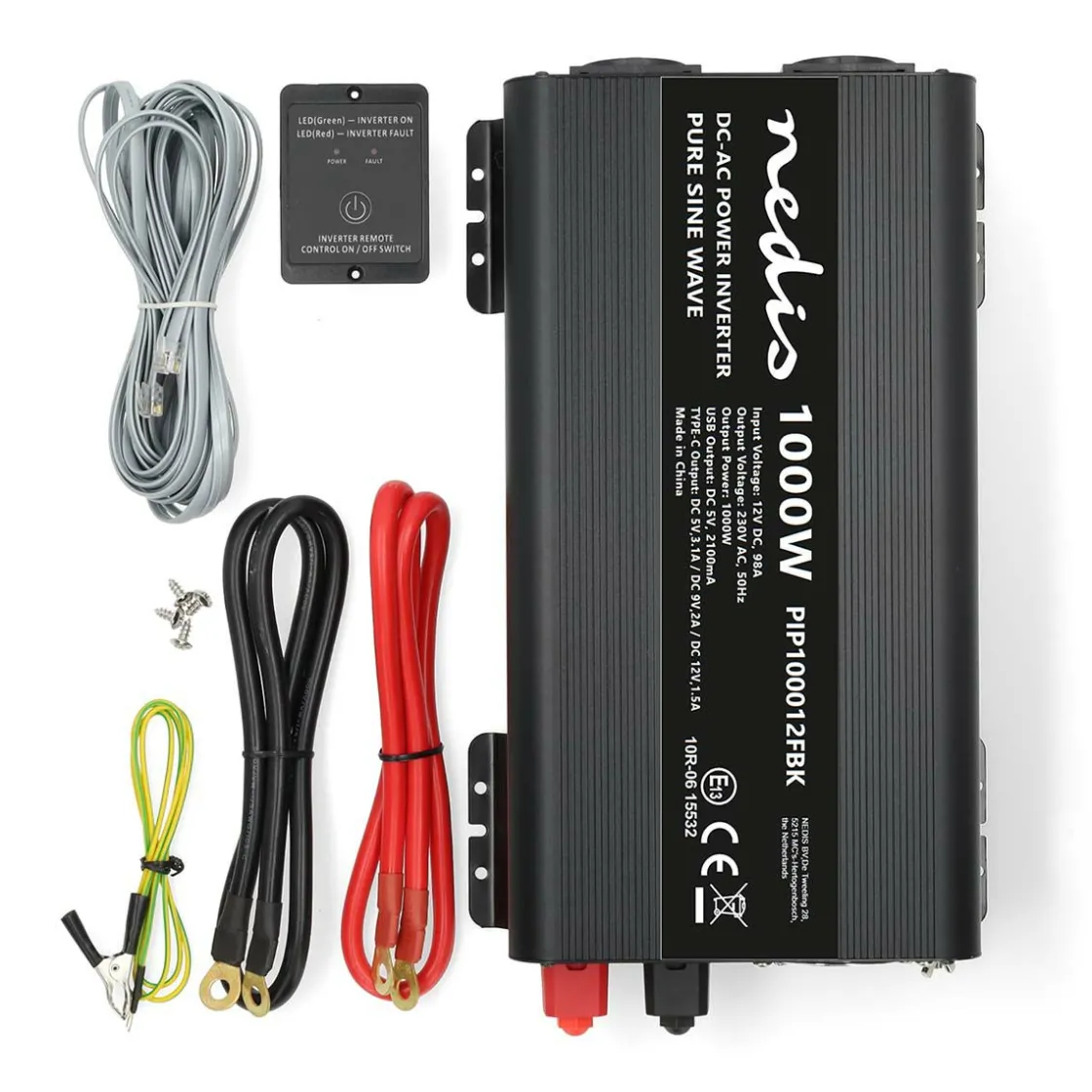 Nedis Wechselrichter^PIP100012FBK reine Sinus-Wellen Power Inverter