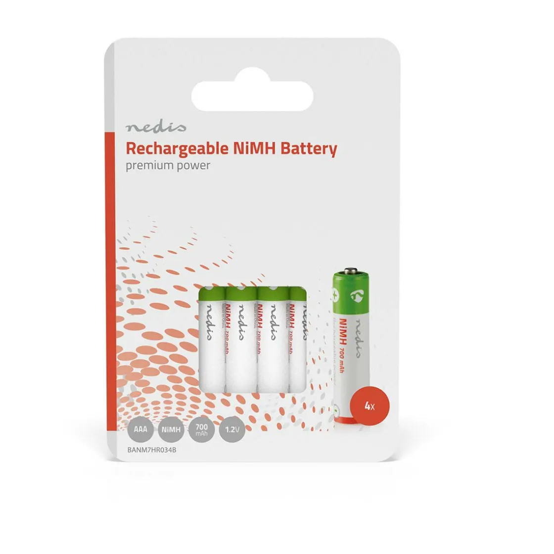Nedis Kleinbatterien-Wiederaufladbarere AAA Ni-MH-Akku - Set von 4