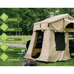 OutdoorU 5 Personen Dachzelte|Dachzelte^Family 5 Pers inkl. Vorzelt & Leiter - Khaki