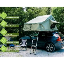 OutdoorU 5 Personen Dachzelte|Dachzelte^Family 5 Pers inkl. Vorzelt & Leiter - Khaki