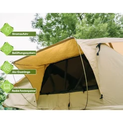 OutdoorU 5 Personen Dachzelte|Dachzelte^Family 5 Pers inkl. Vorzelt & Leiter - Khaki