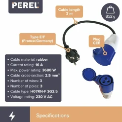 Markenlos Cee Adapter^Perel CEE-Adapterleitung - 3 Meter
