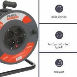 Markenlos Schuko Kabeltrommel-Perel ECR50N3 4-wege Kabeltrommel - 50 Meter