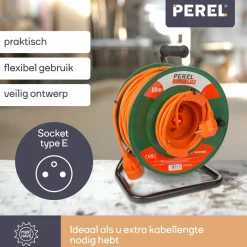 Markenlos Schuko Kabeltrommel-Perel EGCR50N2 1-wege Kabeltrommel - 50 Meter
