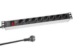 Markenlos Schuko Stecker^Perel 8-fach Steckdosenleiste mit Schalter - 2,15 Meter