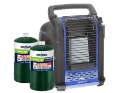 Markenlos Gasheizungen|Gasheizungen^PortaHeatmaster 2000 Watt Gasheizer mit 2 Gasflaschen