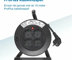 ProPlus Schucko 4-weg Kabeltrommel - 15 Meter< Schuko Verlängerungskabel