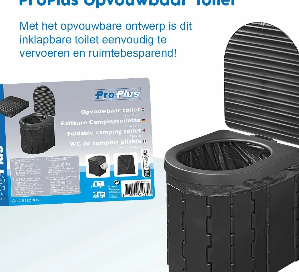 ProPlus Faltbare Campingtoilette mit Deckel< Tragbare Toiletten
