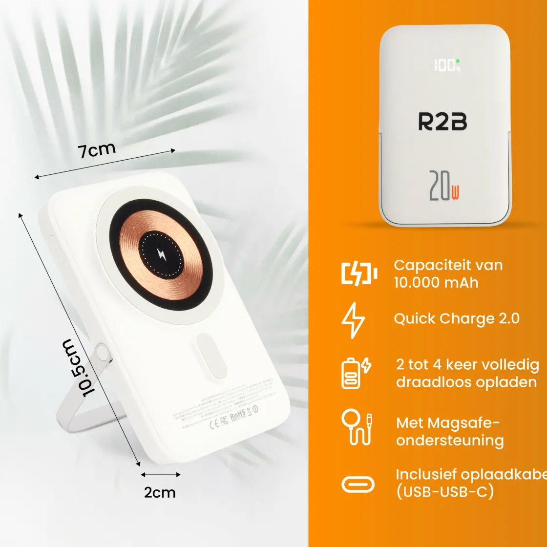 R2B Powerbanks-10000 mAh MagSafe Powerbank - White