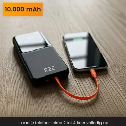 R2B 10000 mAh Powerbank mit integrierten Kabeln< Powerbanks