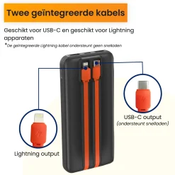 R2B 10000 mAh Powerbank mit integrierten Kabeln< Powerbanks