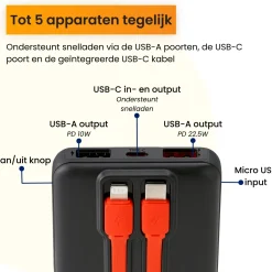 R2B 10000 mAh Powerbank mit integrierten Kabeln< Powerbanks