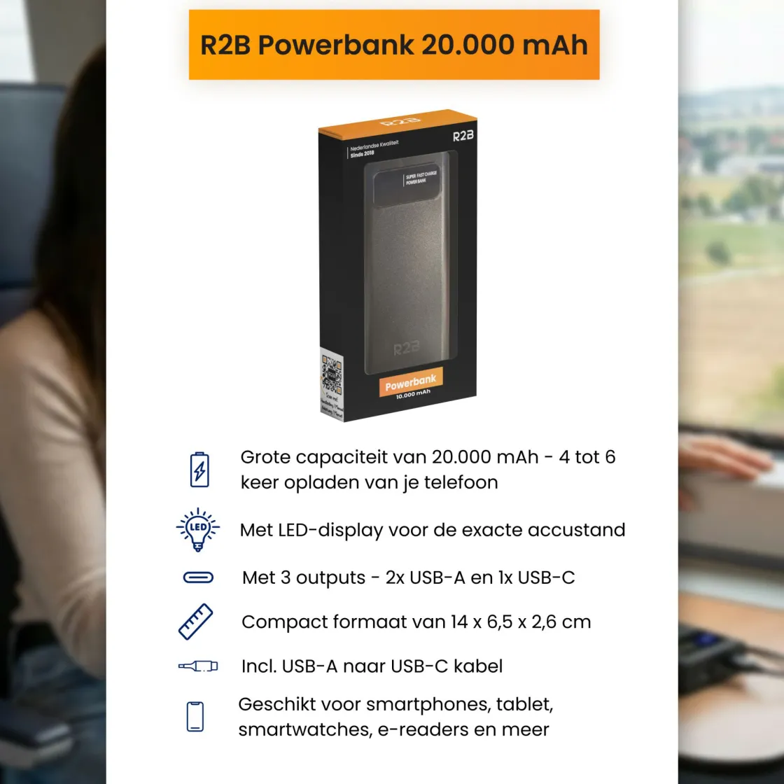 R2B Powerbanks-20.000 mAh Schnellladegerät Powerbank mit LED-Anzeige