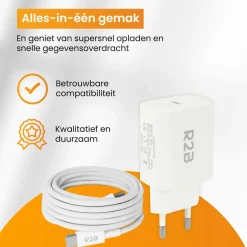 R2B Tv Kabel & Stecker-2 Meter Weißes USB-C Kabel mit USB-C Ladegerät