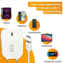 R2B Tv Kabel & Stecker-1 Meter weißes USB-C Kabel mit USB-C Ladegerät