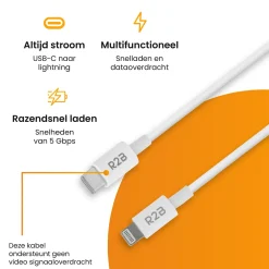 R2B Tv Kabel & Stecker-1 Meter Weißes USB-C zu Lightning Kabel