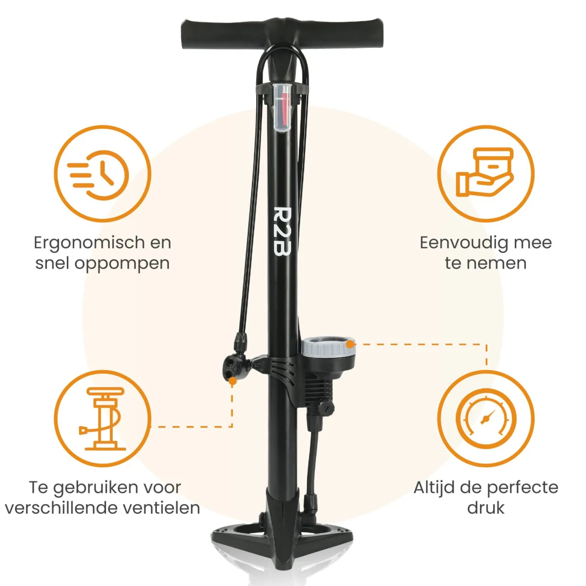 R2B Fahrradpumpe mit Manometer – Doppelventilkopf< Fahrradpumpen