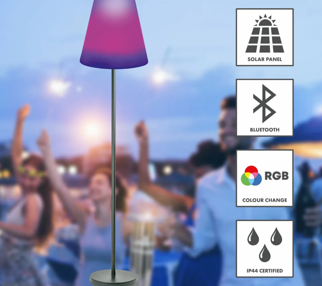 Schwaiger Campinglampen Aufladbar|Campinglampen Aufladbar-LED Solar Außenstehleuchte mit Bluetooth Lautsprecher