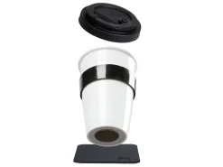 Silwy Porzellan To-Go-Cup mit schwarzes Metall-Nano-Gel-Pad< Gläser