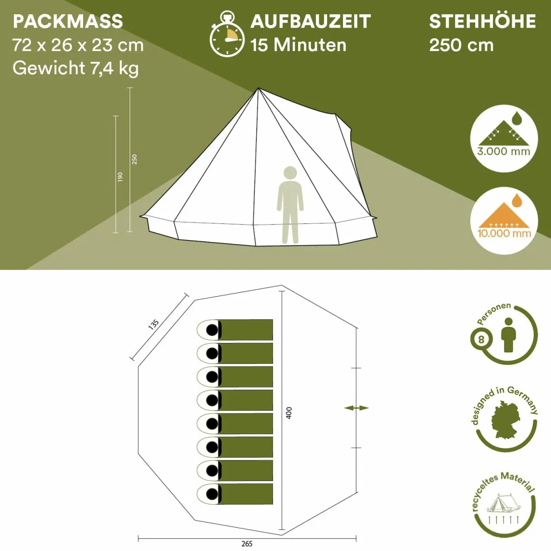 Skandika Rundzelte|Familienzelte-Comanche 8 Campingzelt (sand/rot)