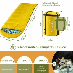Skandika Dundee Flanell RV rechts gelber Schlafsack< Sommerschlafsäcke|Mumienschlafsäcke