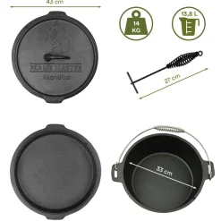Skandika Grill Zubehör|Grill Zubehör-Dutch Oven Flame Master ohne Füße 13,8L Komplettsatz