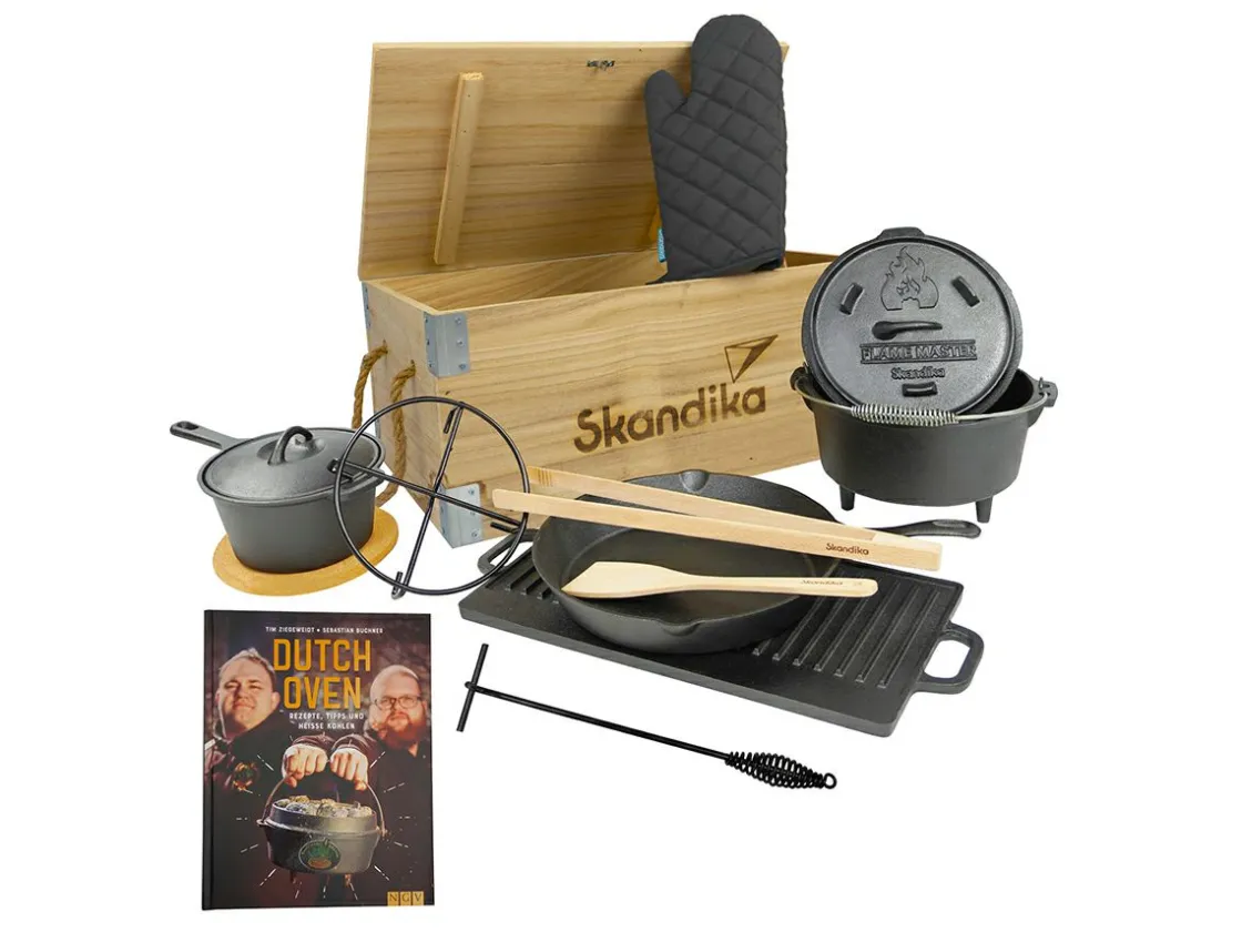 Skandika Grill Zubehör|Grill Zubehör^Dutch Oven Set Flame Master in Holzkiste