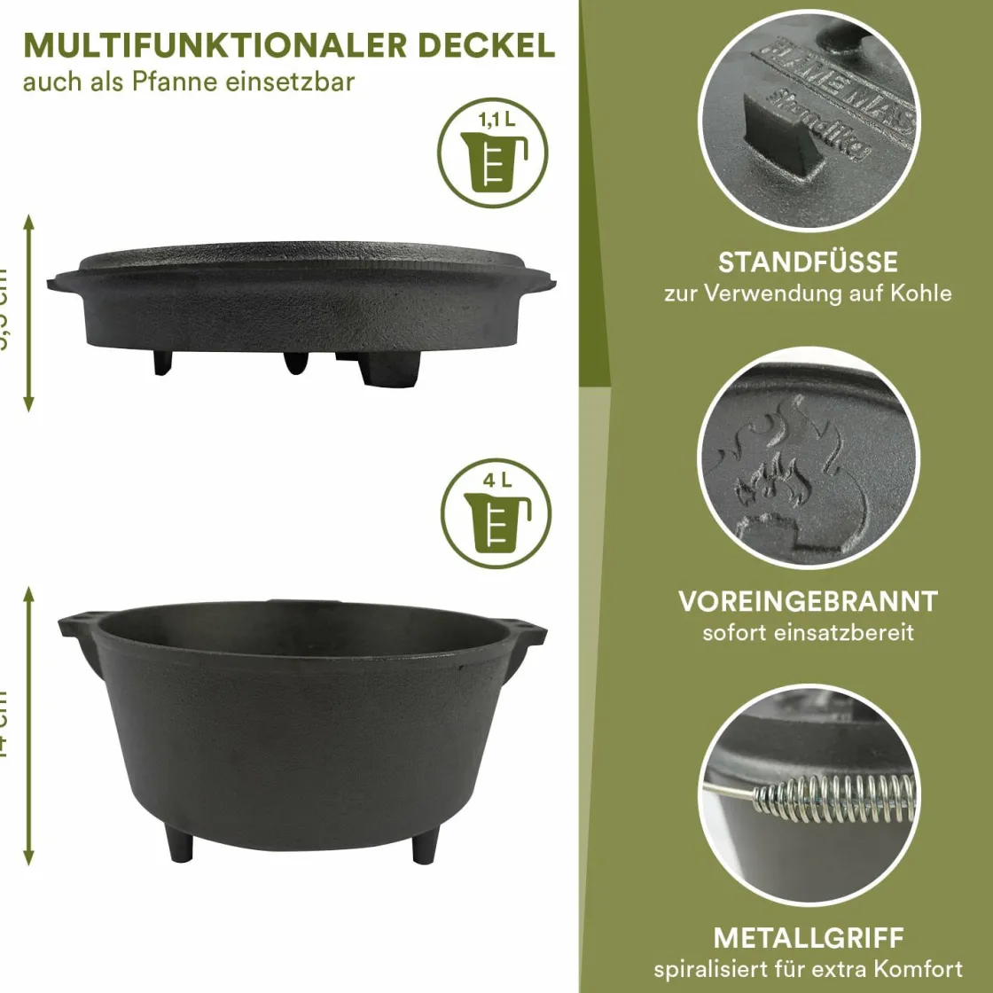 Skandika Grill Zubehör|Grill Zubehör^Dutch Oven Set Flame Master in Holzkiste