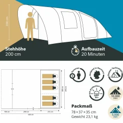 Skandika 5 Personen Tunnelzelte|Verdunkelungszelte^Hafslo 5 XL Sleeper Protect Tunnelzelt