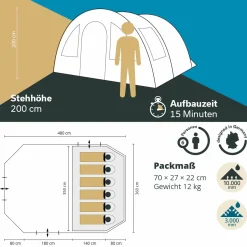 Skandika 6 Personen Tunnelzelte|Familienzelte^Kambo 6 Tunnelzelt - Beige