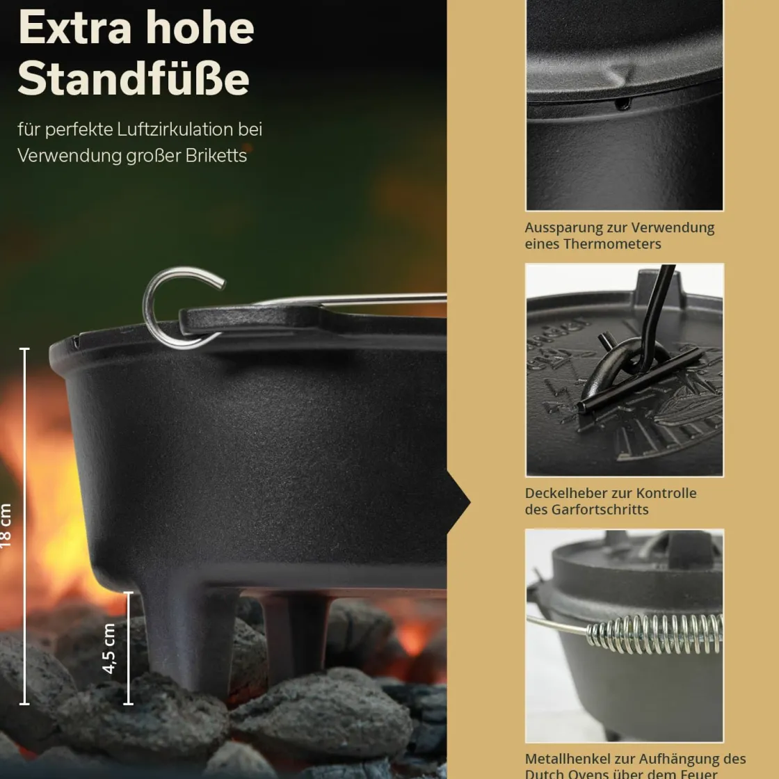 Skandika Grill Zubehör|Grill Zubehör^Sauerländer BBCrew Dutch Oven Satz - 10,25 Liter