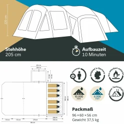 Skandika Timola 6 Air Sleeper Protect XL Plus Luftzelt< 6 Personen Tunnelzelte|Verdunkelungszelte