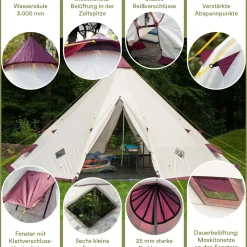 Skandika Rundzelte|Zelt 10 Personen^Tipi Kota 550 Campingzelt - Beige