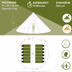 Skandika Rundzelte|Zelt 10 Personen^Tipi Kota 550 Campingzelt - Beige