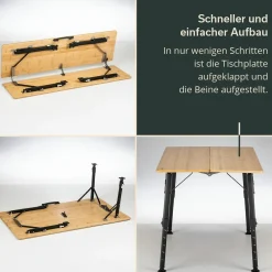 Skandika Höhenverstellbare Campingtische^Tobro Bambus Campingtisch - 120 x 70 cm