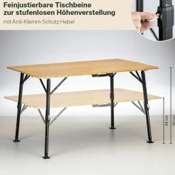 Skandika Höhenverstellbare Campingtische^Tobro Bambus Campingtisch - 120 x 70 cm