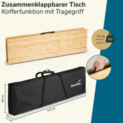 Skandika Höhenverstellbare Campingtische^Tobro Bambus Campingtisch - 120 x 70 cm