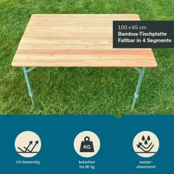 Skandika Tolja 100 x 65 Bambus Falttisch< Rolltische|Campingtische Klappbar
