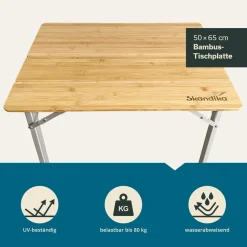 Skandika Rolltische|Campingtische Klappbar-Tolja 65 x 50 Bambus Falttisch