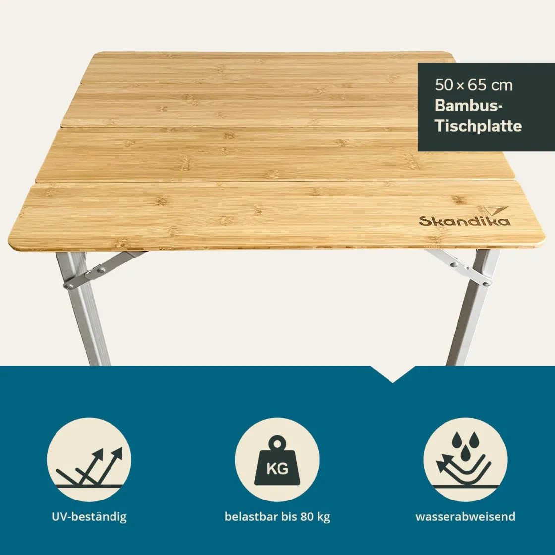 Skandika Rolltische|Campingtische Klappbar-Tolja 65 x 50 Bambus Falttisch
