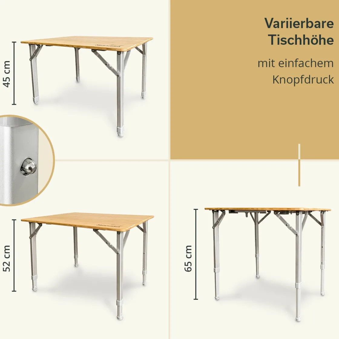 Skandika Rolltische|Campingtische Klappbar-Tolja 65 x 50 Bambus Falttisch