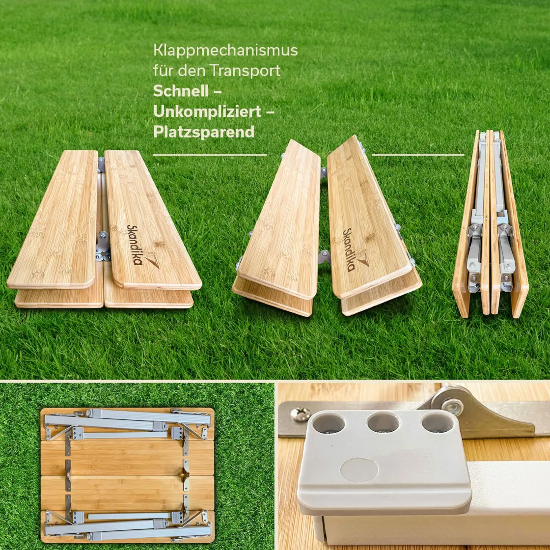 Skandika Rolltische|Campingtische Klappbar-Tolja 65 x 50 Bambus Falttisch