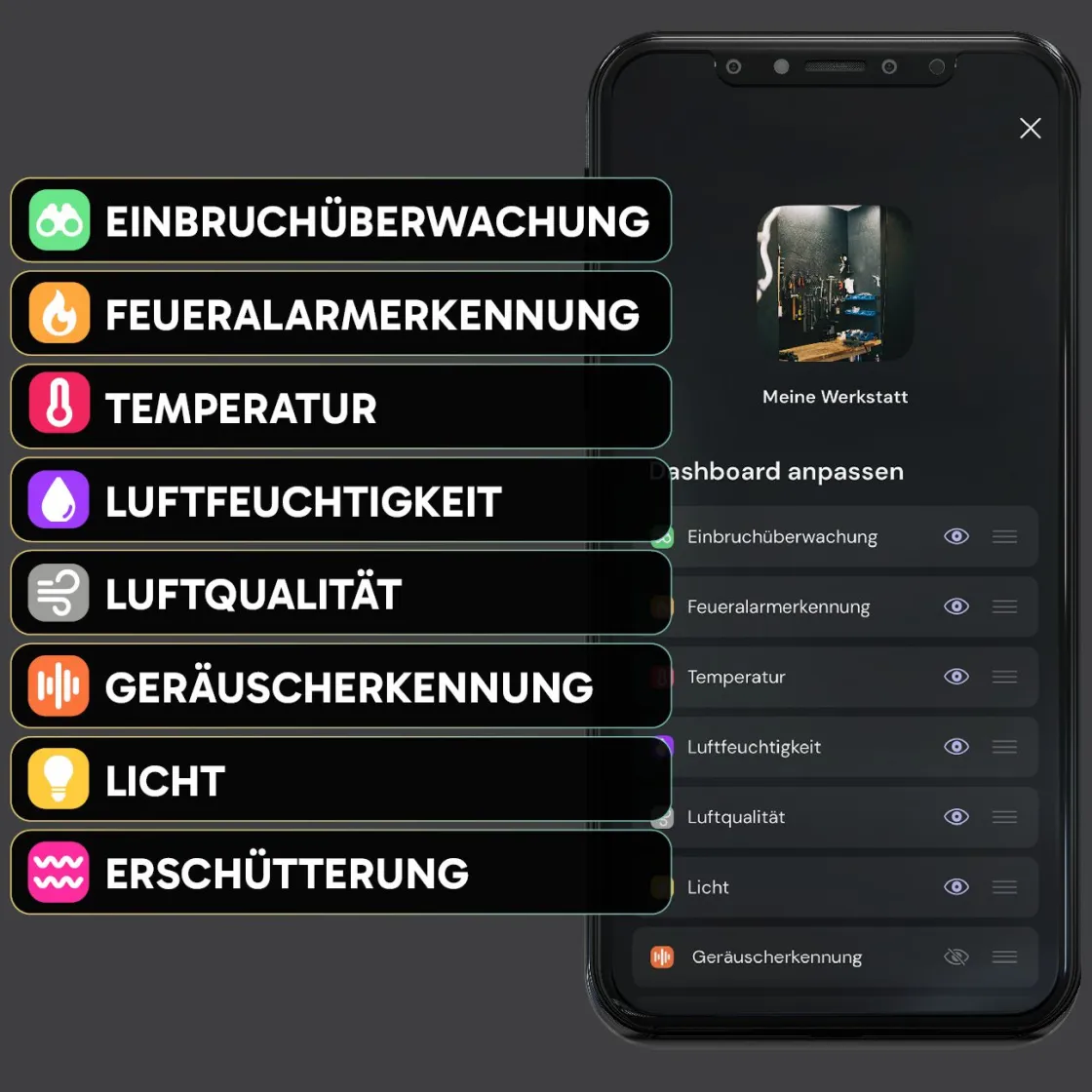 Markenlos Alarmanlagen|Alarmanlagen-Sonsor stationäres Alarmsystem mit WLAN - Grey