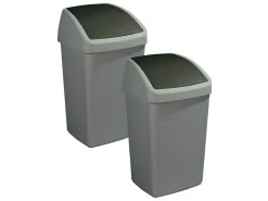 Sunware Abfalleimer^Delta 50 Liter Set von 2 Schwingdeckeleimer - Grey