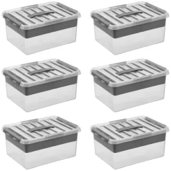 Sunware Aufbewahrungsboxen-Q-line 15 Liter 6er-Set Boxen mit Einsatz - Grey