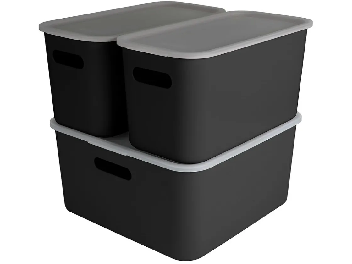 Sunware Aufbewahrungsboxen^Sigma home 3er-Set cube boxen mit Deckel - schwarz