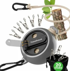 Travelhawk Ausziehbare Wäscheleine - 10 Meter< Wäscheleinen Camping|Wäschespinnen