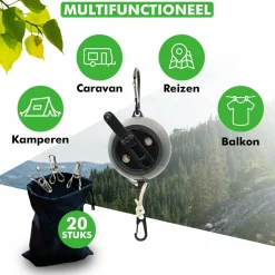 Travelhawk Ausziehbare Wäscheleine - 10 Meter< Wäscheleinen Camping|Wäschespinnen