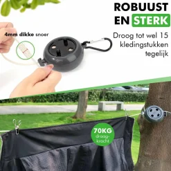 Travelhawk Ausziehbare Wäscheleine - 10 Meter< Wäscheleinen Camping|Wäschespinnen